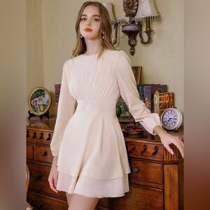 Elegant Long Sleeve Cream Women's Dress